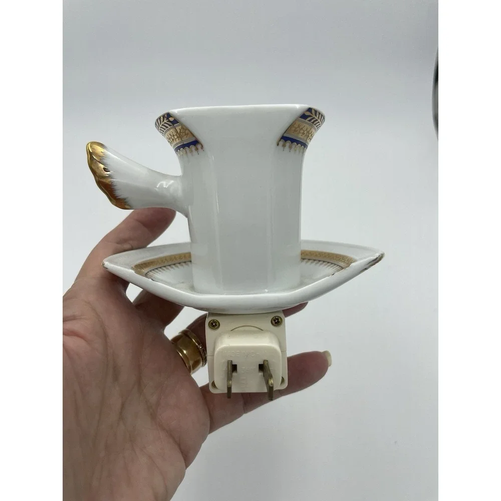 Elegant Porcelain Tea‎ Cup Nightlight Blue Gold Gilded Works